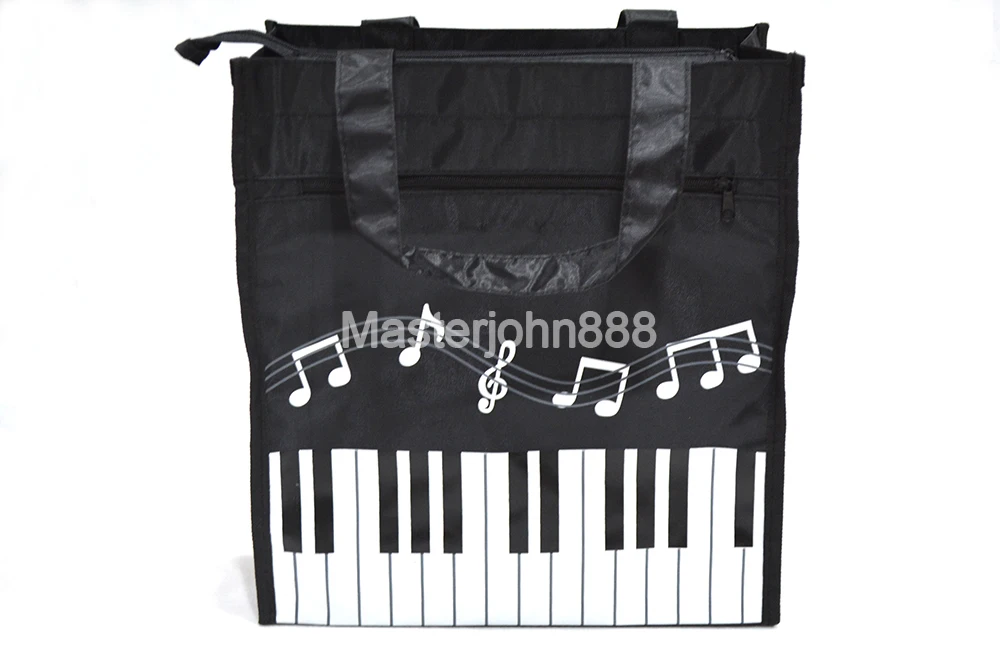 Музыкальная пианино клавиатура Музыка Примечание Оксфорд сумка с молнией из кармана сумка для покупок - Цвет: Черный