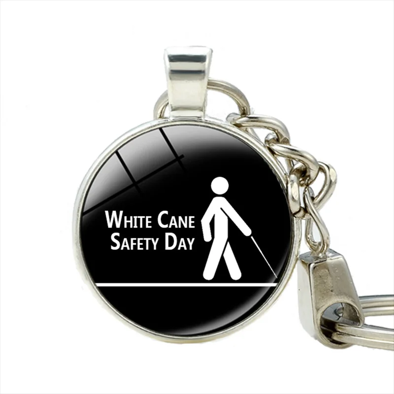 White Cane Safety Day Key Ring Handmade Keychain for Key Gifts Glass