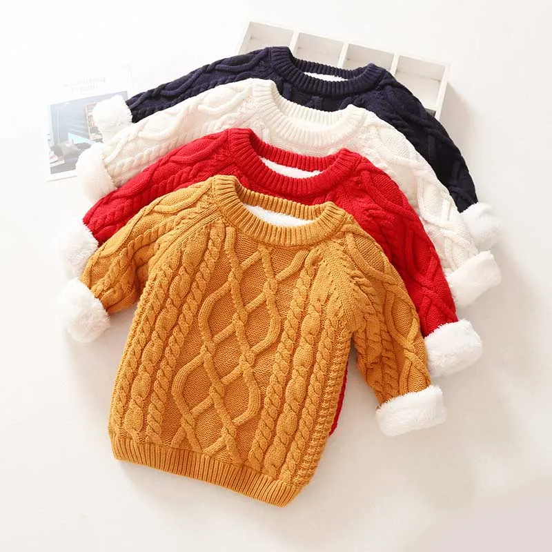 

Kids Boys Girls Sweater 2019 Winter Thick Warm Kids Add Wool Baby Boy Girls Sweater Spring Long Sleeve Knitwear Tops Clothes