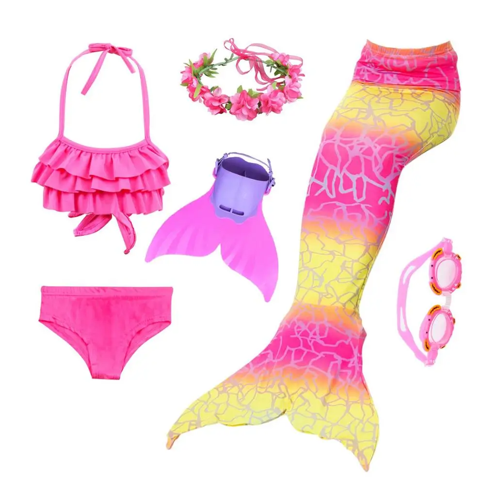 Хвосты русалки для плавания костюм дети девушки косплей хвосты маленькой русалки купальный костюм купальник с монофина - Цвет: 6 set -2