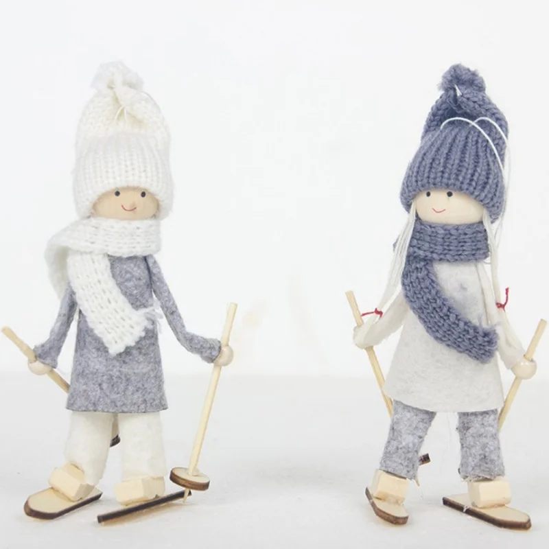 خشبية ثلج محبوك عيد الميلاد زينة شجرة أعياد الميلاد زخرفة سانتا كلوز ثلج التزلج عيد الميلاد شجرة دمى قطرات