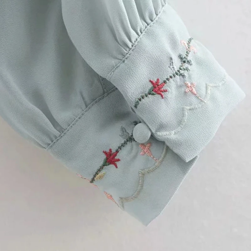 Повседневная женская шифоновая блузка с цветочной вышивкой и оборками, модная женская рубашка с длинным рукавом, свободные топы, сорочка, блузы S3312