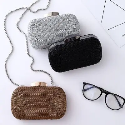 

Flash Knitted PU Square Bag Banquet Female Bag Square Bag Evening Bag PU Handbag