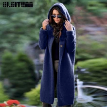 OLGITUM зимний и осенний женский свитер длинное пальто однотонный с капюшоном модный длинный кардиган