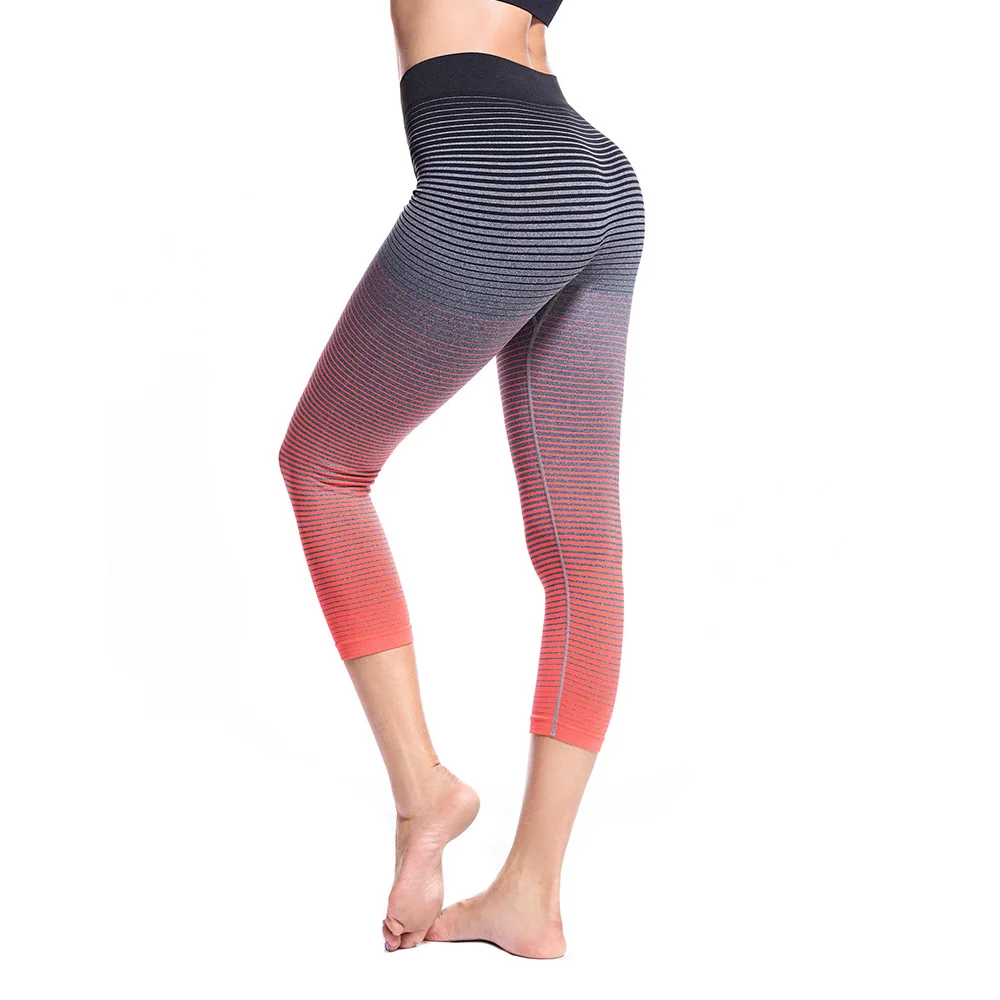 New Yoga Pants Women Striped Gradient Sport Gym Leggings Seamless Booty