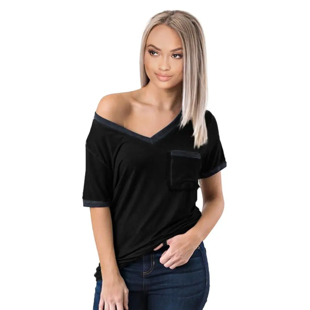 

Summer Solid Color Large Size T-shirt Female Tops 2019 New Fashion Short-sleeved Tee Loose Women Casual V-neck Versatile Clothes