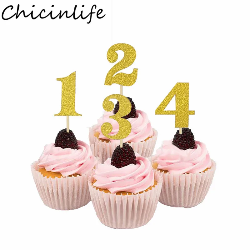 

Chicinlife 5Pcs/bag 1 2 3 4 5 6 Year Old Cupcake Topper Birthday Party Baby Shower Kids Favors Boy Girl 1st Birthday Supplies