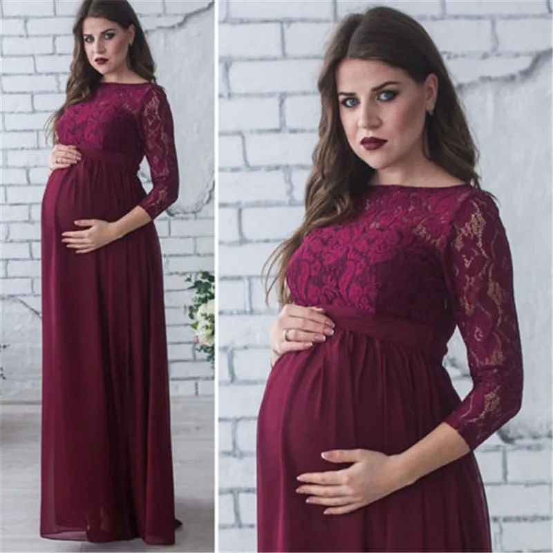 Модное платье для беременных, для фотосессии, платье макси для беременных, с длинным рукавом, кружевное, необычное, сексуальное, для женщин, мам, для беременных, для фотосессии - Цвет: Красный
