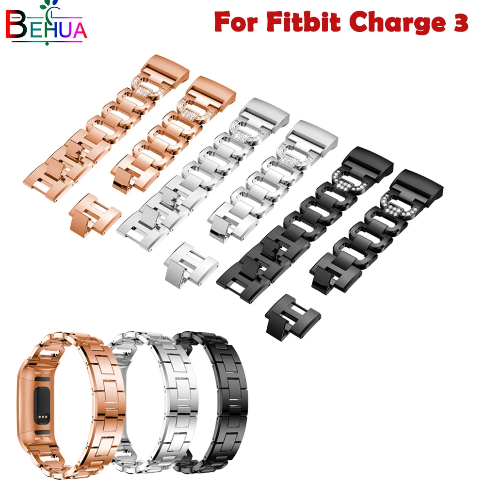 

Браслет из нержавеющей стали с кристаллами для Fitbit Charge 3 для мужчин/женщин, смарт-часы с ремешком, браслет, ремешки для Fitbit Charge 3