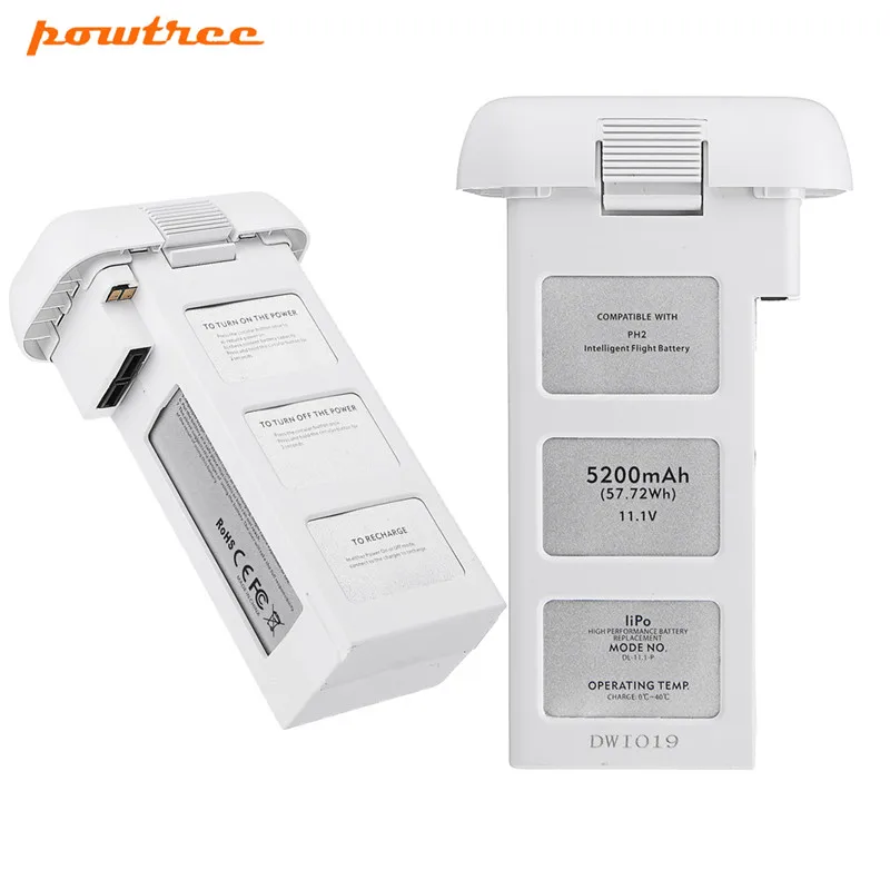 

Powtree 2PCs 11.1V 5200mAh For DJI Phantom 2 Upgraded and Large Capacity Spare Battery Vision+Quadcopter 10C 5200mAh L30