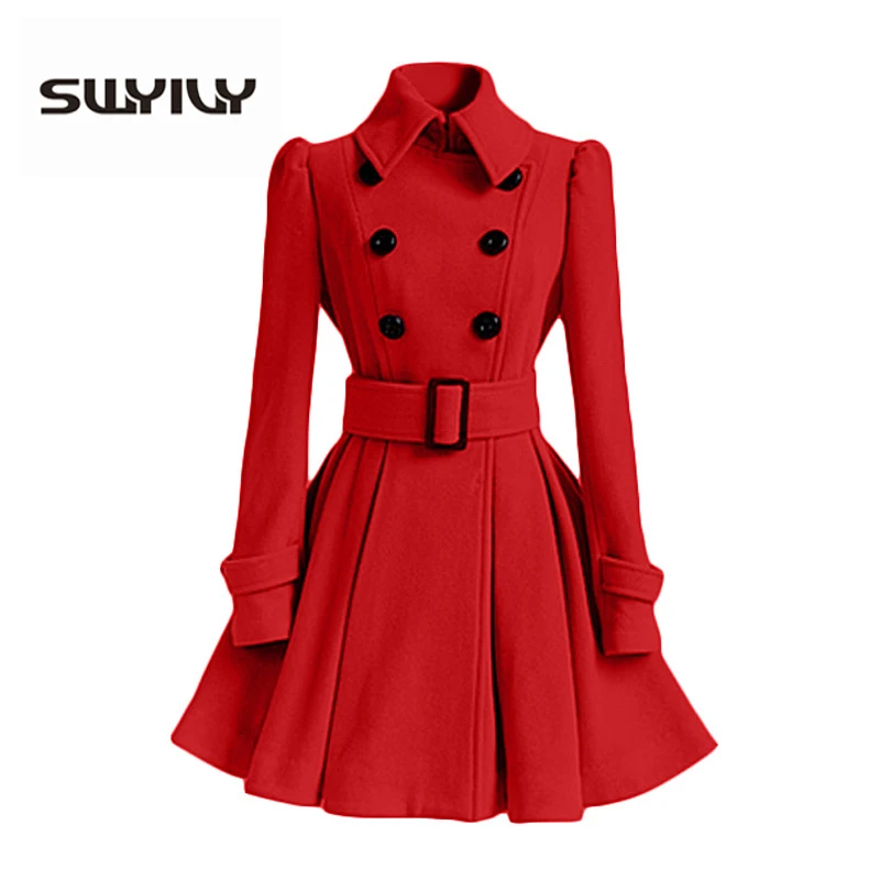 

SWYIVY Woman Woolen Coats Fashion Long Desgin 2018 Winter New Female Solid Casual Jacket Coat Double Breasted Woman Wool Coats