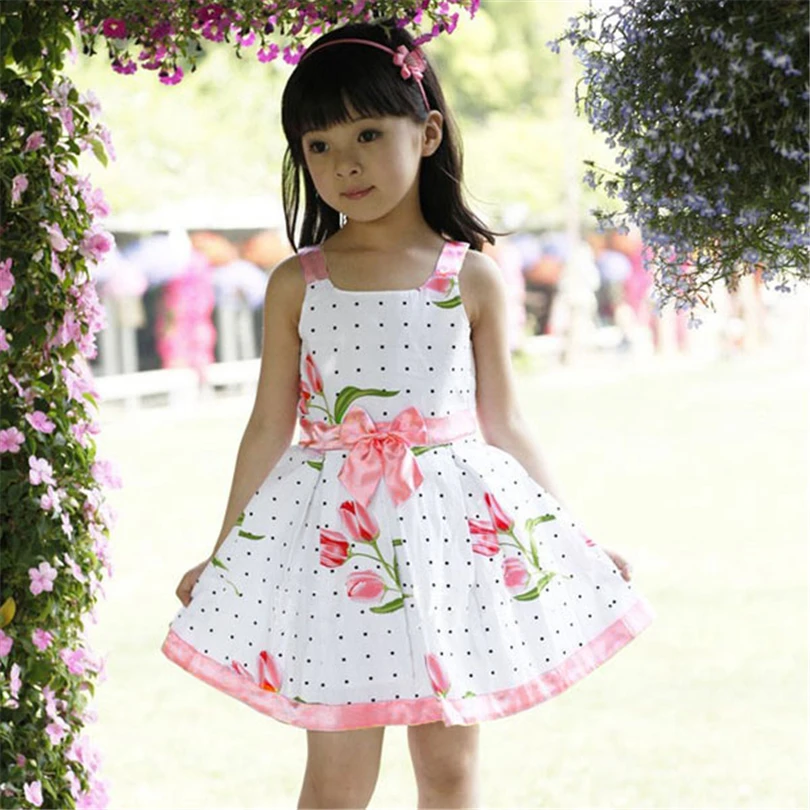 Hot Sale Kids Girls Princess Summer Sleeveless Dress Baby Bowknot Floral Party Dresses 2 6Years