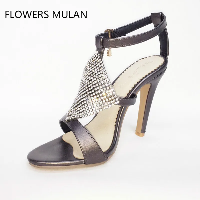 

New Arrival Fashion Rhombic Diamond Crystal Upper Elegant Lady High Heels Sandals Peep Toe Cover Heel Buckle Summer Shoes Woman