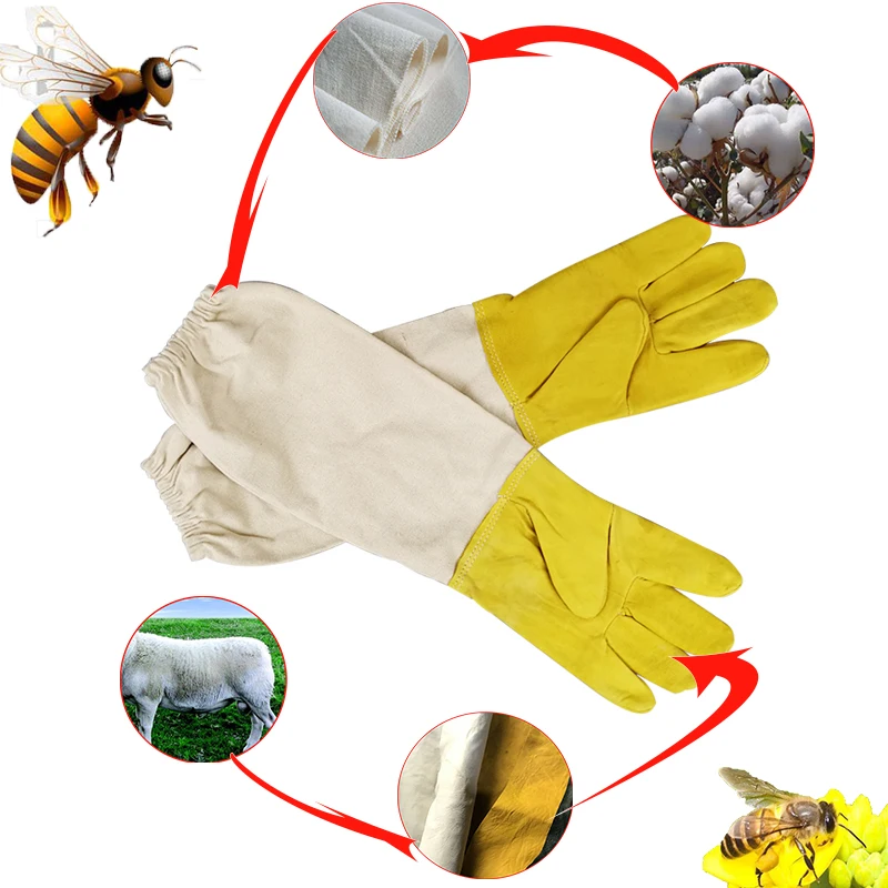 

beekeeping beehive gloves bee protection sheepskin guantes apicultura luvas long sleeve glove home garden equipment apiculture