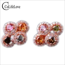 Милые красочные серьги натуральные красочные турмалиновые серьги настоящие серебро 925 пробы Серьги-гвоздики для женщин подарок