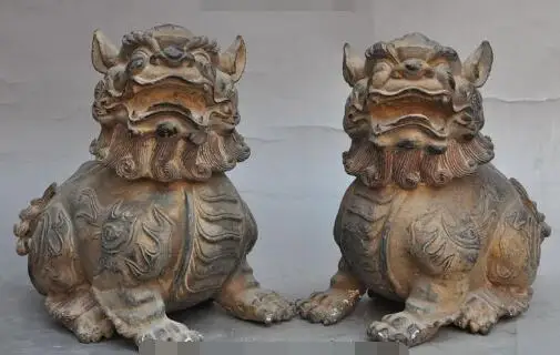 

S2452 6" china old bronze fengshui animal foo dog lion beast pixiu Unicorn statue pair discount 30% (C0324)