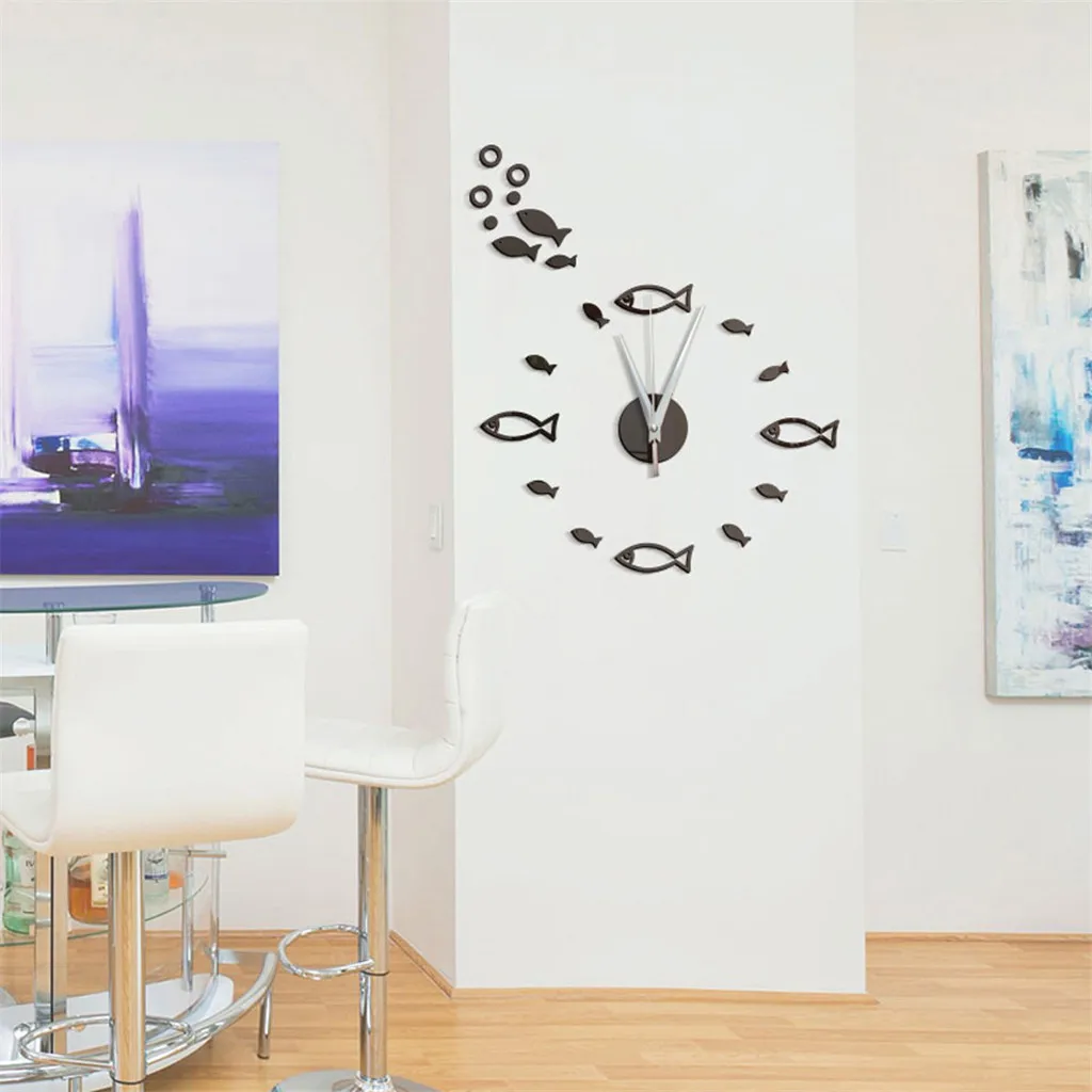 Настенные часы 3D маленький рыбий пузырь стерео акриловое зеркальное домашнее украшение винтажный металлический длинный подол гостиной современный 19JUL23