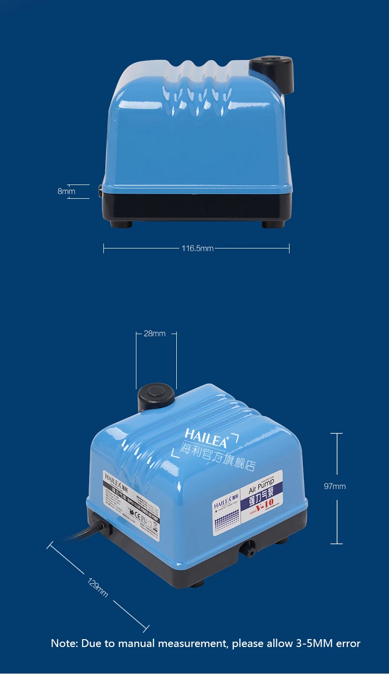 HAILEA V-10 10 Вт атмосферный бесшумный мощный кислородный насос аэрационный насос аквариум для рыб Пруд кислородный аквариум плюс кислород