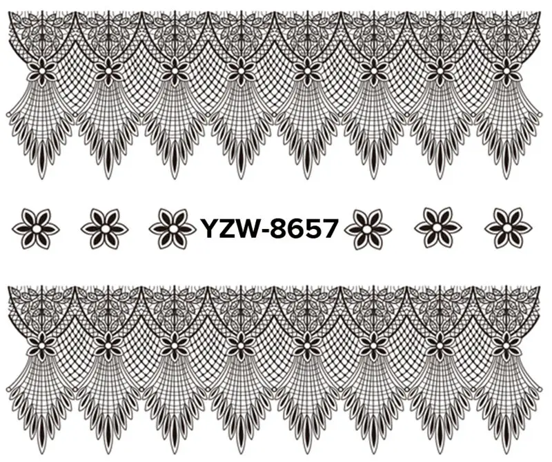 YZWLE, 1 лист, на выбор, черный кружевной цветок, дизайн ногтей, водные переводные наклейки, переводные наклейки для ногтей - Цвет: YZW8657