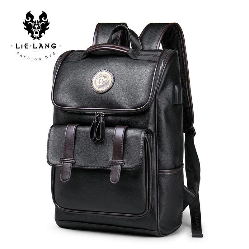 Продажа LIELANG кожаный рюкзак Для мужчин Путешествия Рюкзак Для Ноутбука 15 дюймов Водонепроницаемый ноутбук рюкзак USB Колледж книжная сумка Для мужчи...