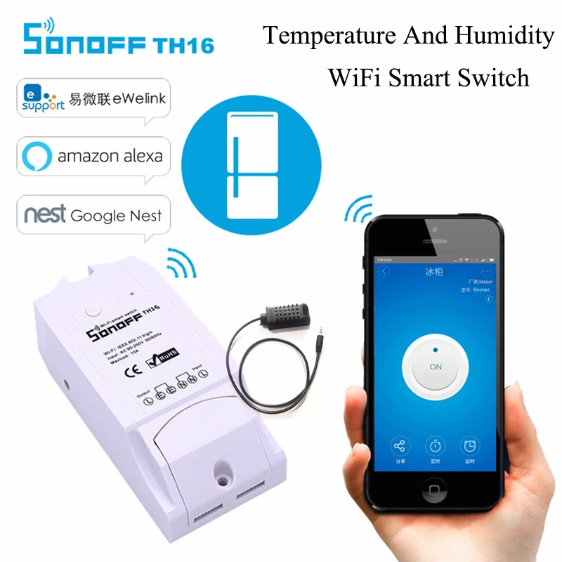 

Sonoff TH16A Temperature And Humidity Monitoring WiFi Smart Switch Real-time Display+TH Sensor-AM2301