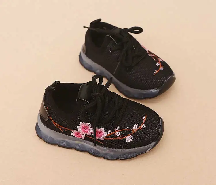 Kids sneakers 2019 new breathable solid mesh girls & boys casual shoes lighted floral children shoes lace-up sneakers (10)
