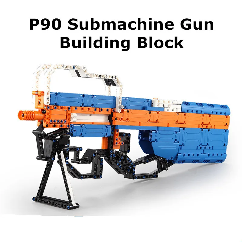 

581pcs Shooting Model Building Kit DIY Building Blocks Toy Gun C81003 P90 Submachine Gun Action Toy For Kids