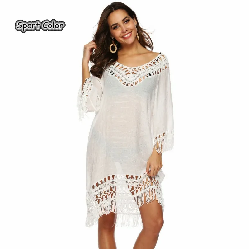 

White Tassels Sexy Swimsuit Cover Up Popular Beach Dress Beach Cover Girls Lady Holiday Style Pareo Sarongs Bikini Tunic