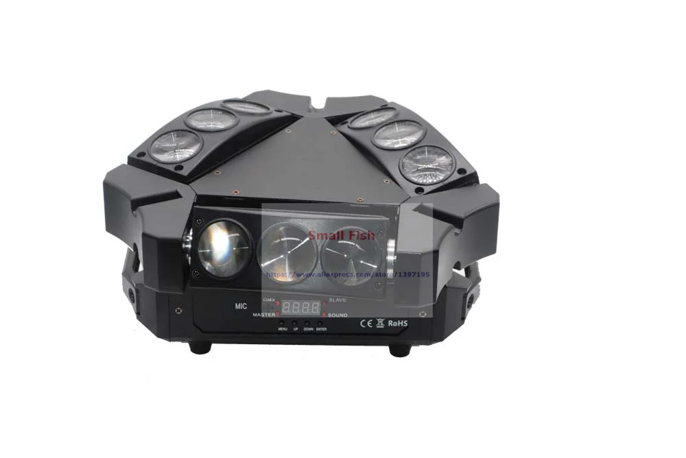 Feixe de Luzes com 12 e 43 Canal de Transporte Venda Quente! 1 Pcs Moving Head Luz Mini Led Aranha 9x3 w Rgb Full Color Dmx Rápido 5 moving head light