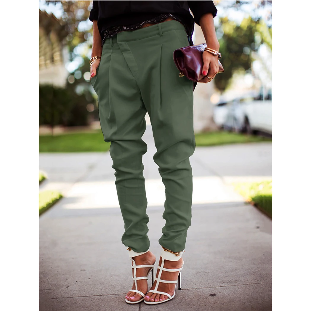 

Women Baggy Harem Pants Fashion High Waist Hip Hop Cargo Pants Casual Office Female Solid Color Loose Long Trousers Streetwear