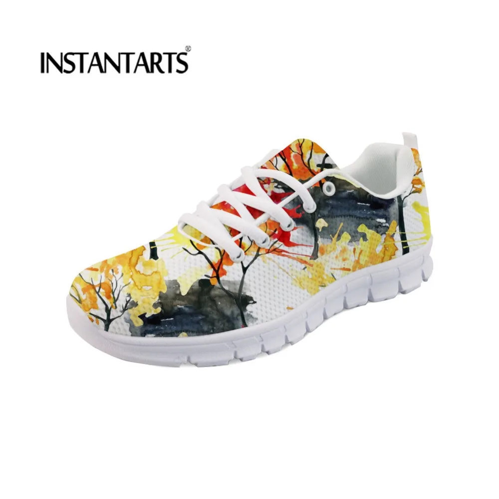 

INSTANTARTS Spring/Autumn Womren Flats Shoes Art Style Maple leaf Print Woman's Air Mesh Casual Sneakers 2019 Zapators De Mujer