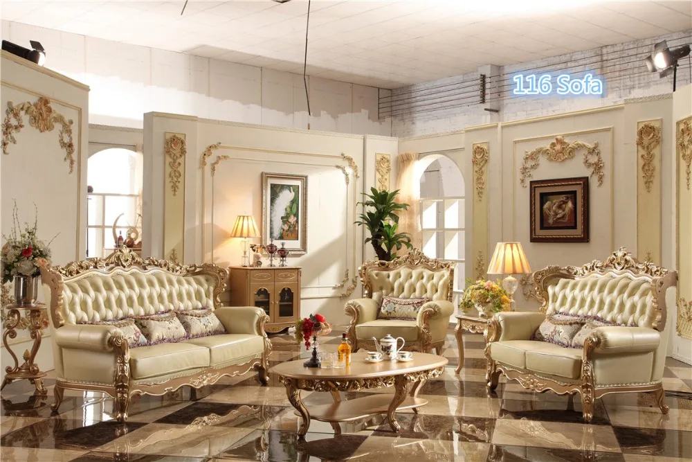 0409 дизайн дома шампанское золотой диван набор, простой роскошный стиль кожаный диван набор