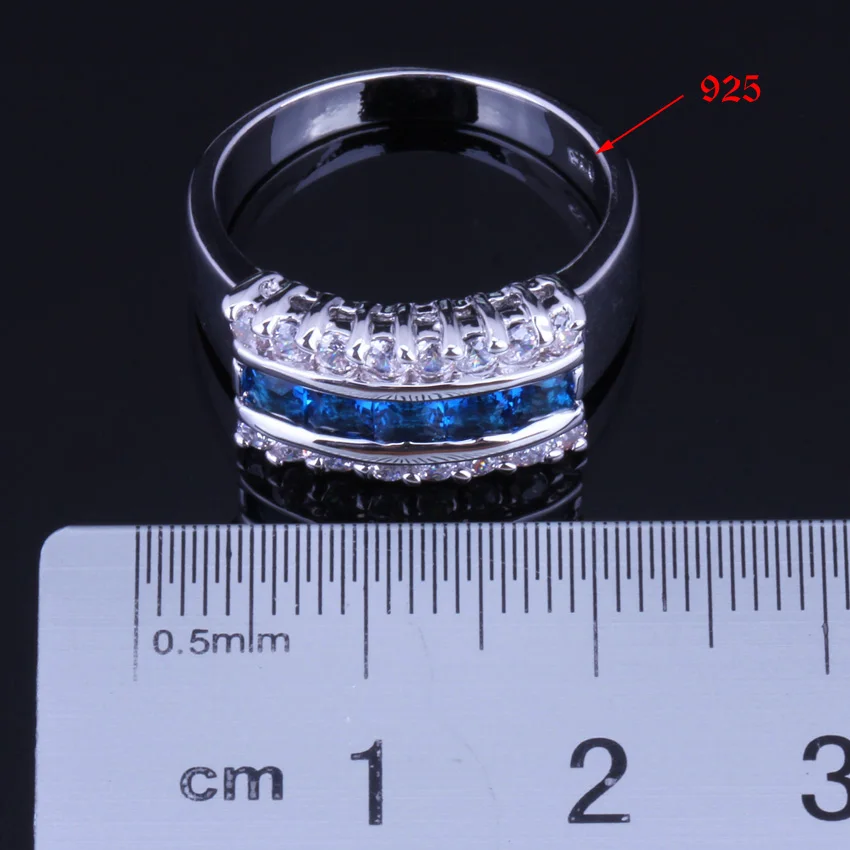 Изящный синий кубический цирконий белый CZ 925 стерлингового серебра ювелирные наборы для женщин серьги кулон цепи кольцо V0005