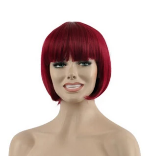 ZCD 004456 Sexy Bob Women Wine Red Short Straight Bang Hair Cosplay Wigs Heat Resistant Wig |