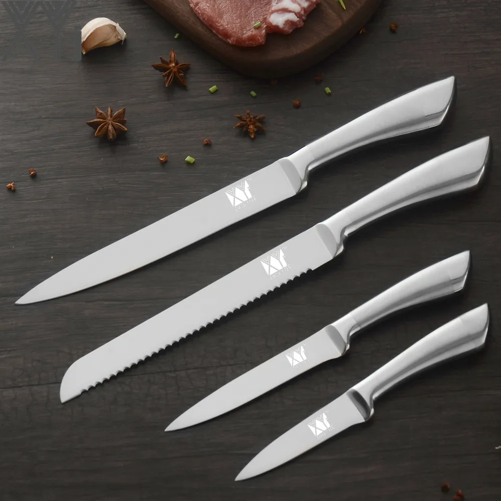 

XYj Stainless Steel Kitchen Knife 4-Pcs Set 8" Serrated Bread Slicing 5" Utility 3.5" Paring Knife Ultra-thin Blade Cutter Tool