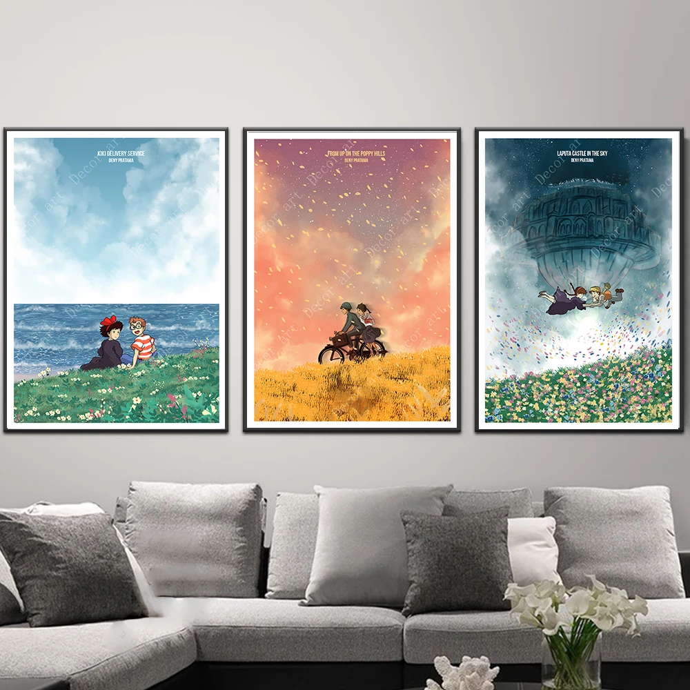 

Kiki's Delivery Service Castle in the Sky Hayao Miyazaki Canvas Paintings Vintage Kraft Posters Coated Wall Stickers Home Decor