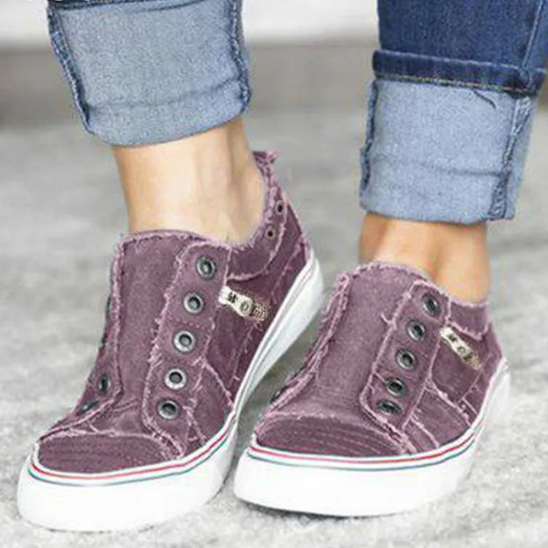 

HOT Women Lady Denim Canvas Breathable Lace Up Casual Shallow Walking Zapatillas Plimsolls Flattie Flat Board Leisure Shoes A506