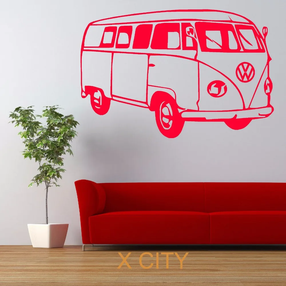 VW camper van известный автобус автомобиль Wall Art Виниловые наклейки Передачи Наклейка двери, окна комната трафарет росписи украшения