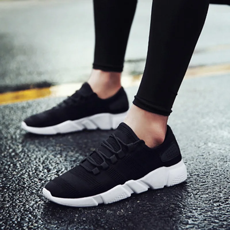 

Sneakers Shoes Men Lace Up Solid Color Stretch Febric Mesh Shallow Flats Male Tennis Shoes Breathable Confort Light Casual Shoes