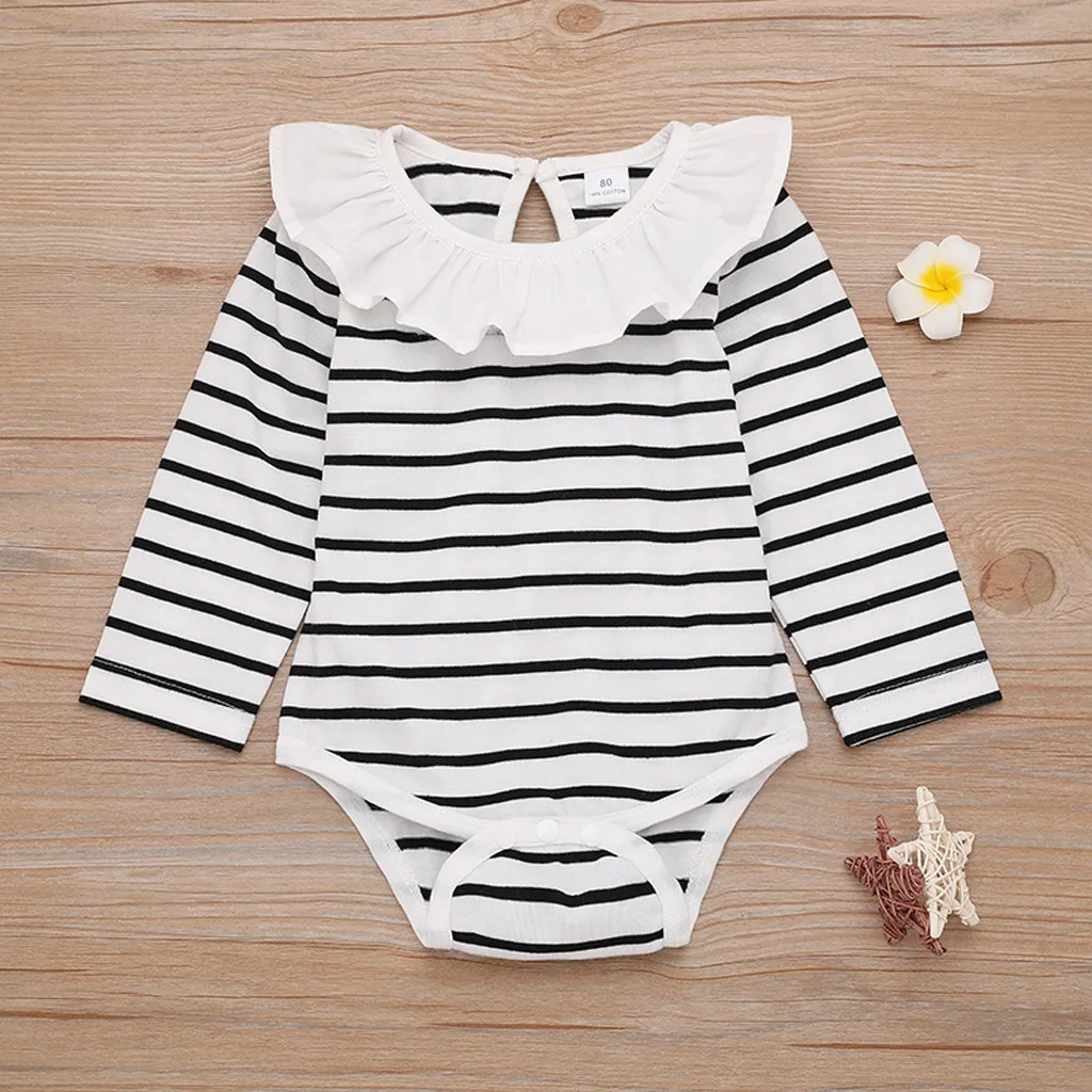 3PCS Newborn Baby Girls Winter Clothes Princess Lace Stripe Baby Clothes Girls Outfit Infant Clothing Babies Baby Newborn Set