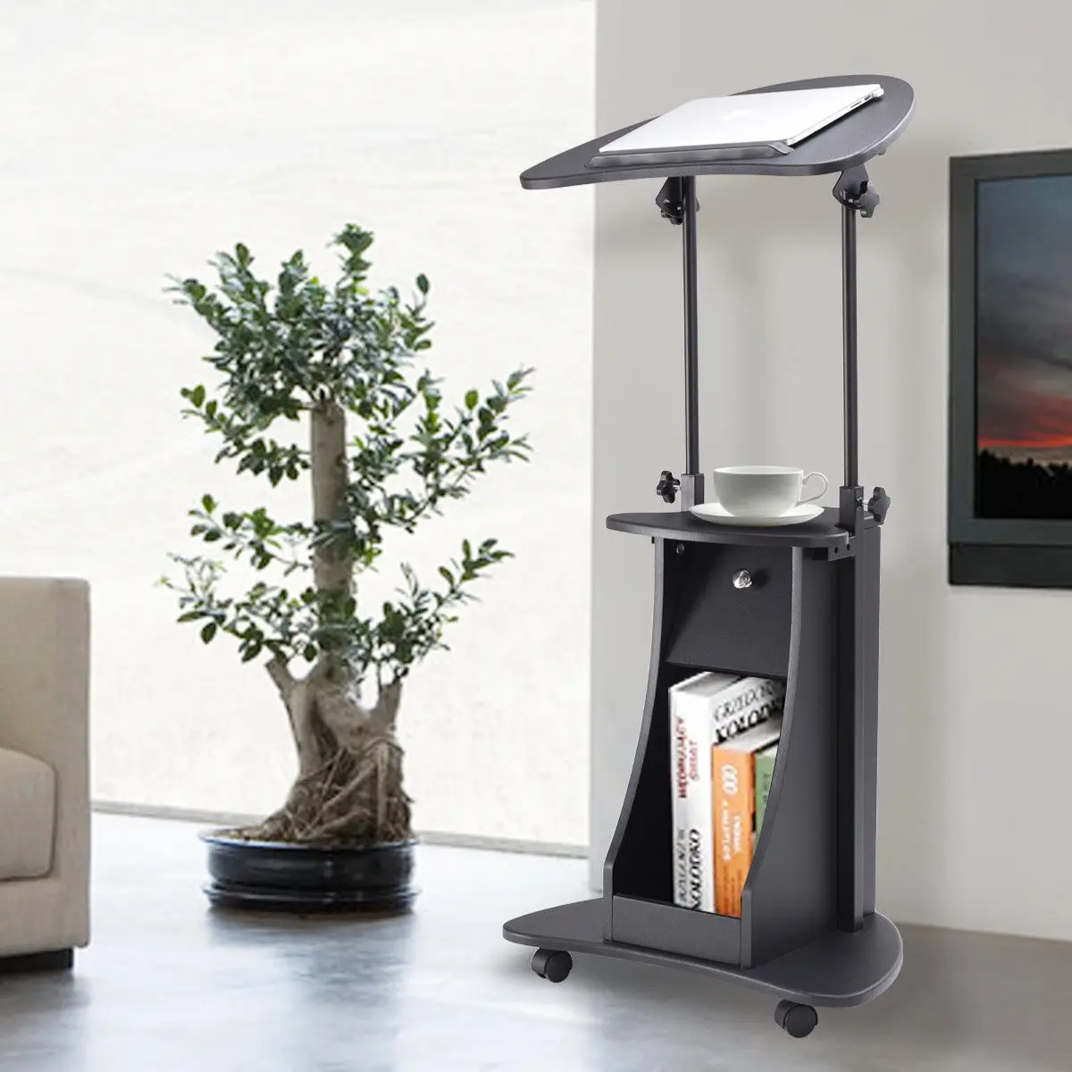 

Height Adjustable Tilt Top Rolling Laptop Desk Table Modern Notebook Computer Stand 31" to 46" Stand Up Desk Furniture HW57068