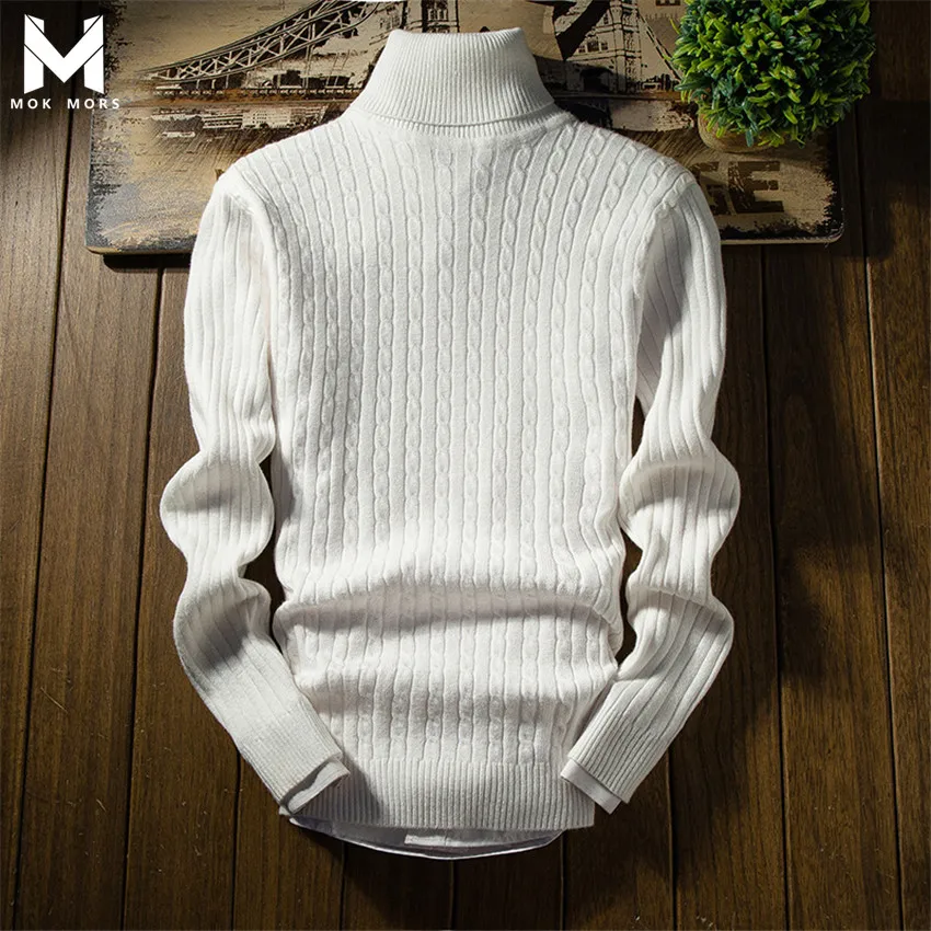 Men's New High Collar High Quality Solid Color Twist Sweater Sweaters Fashion Brand Casual Slim Long Sleeve Men Sweaters