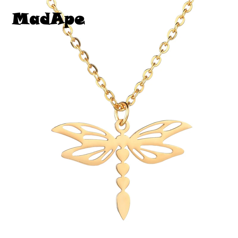 

MadApe Classic Dragonfly Pendant Necklace 316 Stainless Steel Silver Gold Color For Women Sweater Chain Choker Necklace Jewelry