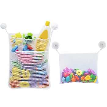 

2PCS White Multi-use Mesh Bath Toy Organizer Net Storage Bag with 2PCS Strong Hooked Suction Cups for Toys Soap Shampoo