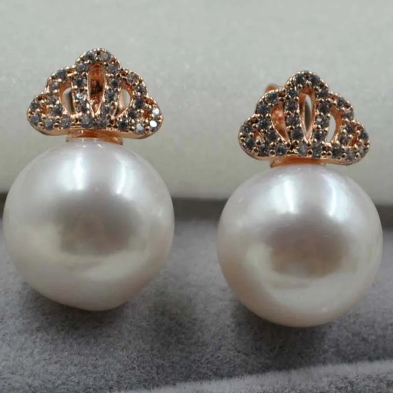 

13.8-14mm round kasumi freshwater pearl earring golden A169