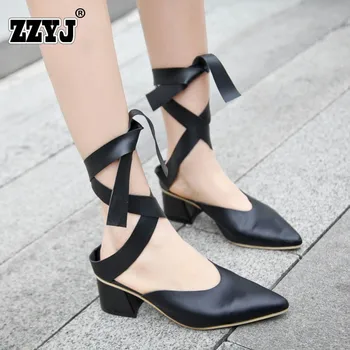 ZZYJ 2017 Summer New Cool Boots Genuine Leather Sandals Woman Shoes Cross strap Gladiator Thick with Fashion Brand design black