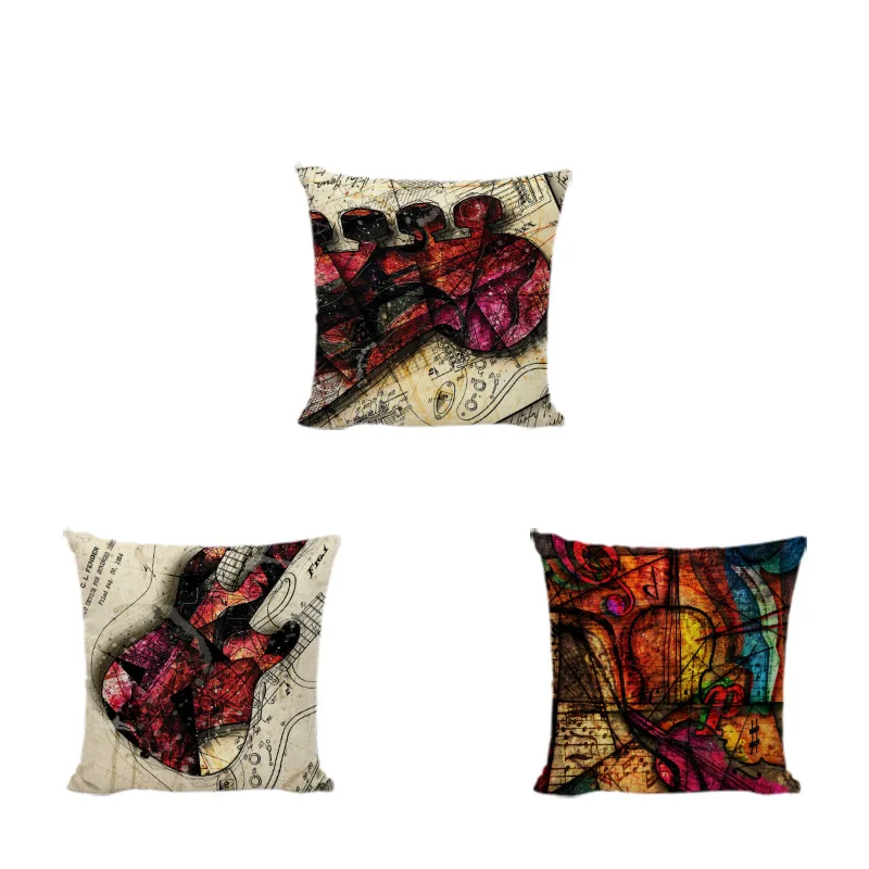 Specially Music Notes Guitar Map Violin Cushion Cover Piano 17*17Inch Rectangle Camping Decorate Burlap Lounger Bass Pillocorate | Дом и сад