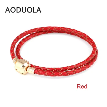 Günstig Frühling Farben Echtem Leder DIY Armband Kette Gold-Farbe Clips Armbänder Für Metall Glas Europäischen Big Loch Perlen Charms