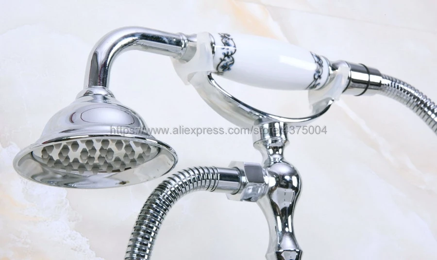 Bathtub Faucets Polished Chrome Bathroom Faucet Mixer Tap Deck Mounted Hand Held Shower Head Kit Shower Faucet Sets Nna114