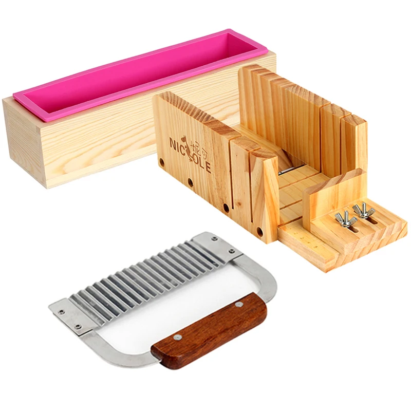 Силиконовая форма для мыла, набор из 3 предметов, инструменты, деревянный нож для хлеба, коробка с волнистая овощерезка из нержавеющей стали для домашнего творчества